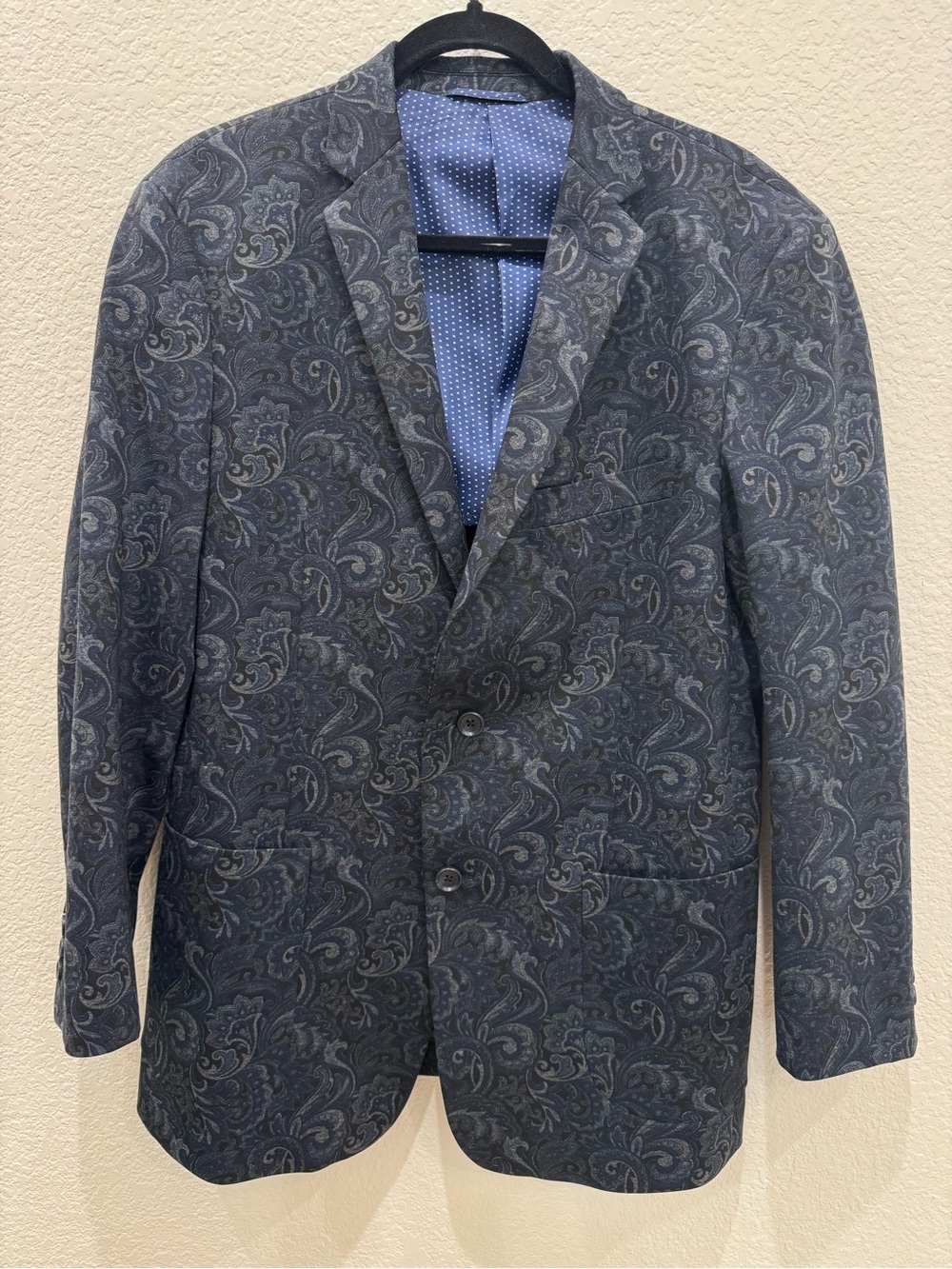 U.S. Polo Assn. Men’s 40R Paisley Knit Sport Coat Blazer Blue Stretch 2 Button